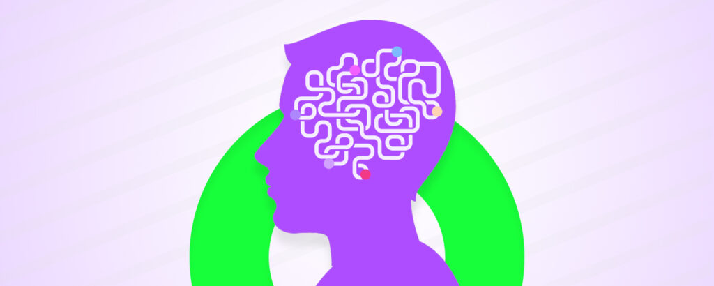 A purple guy. puzzle game inside his mind