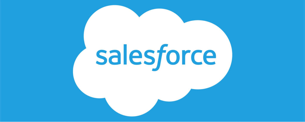 A blue image and has a white cloud in which blue text sales force is written.