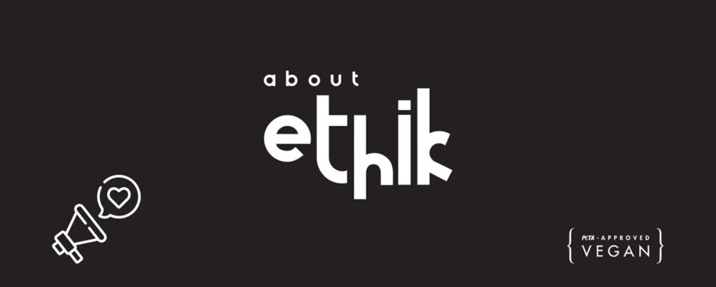 A black image and about ethik approved vegan written on it
