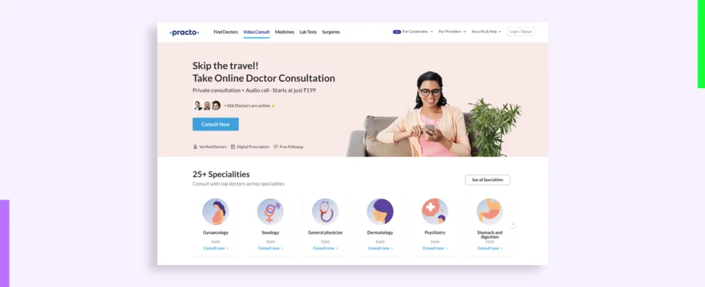 Practo the best landing page by Yellow slice