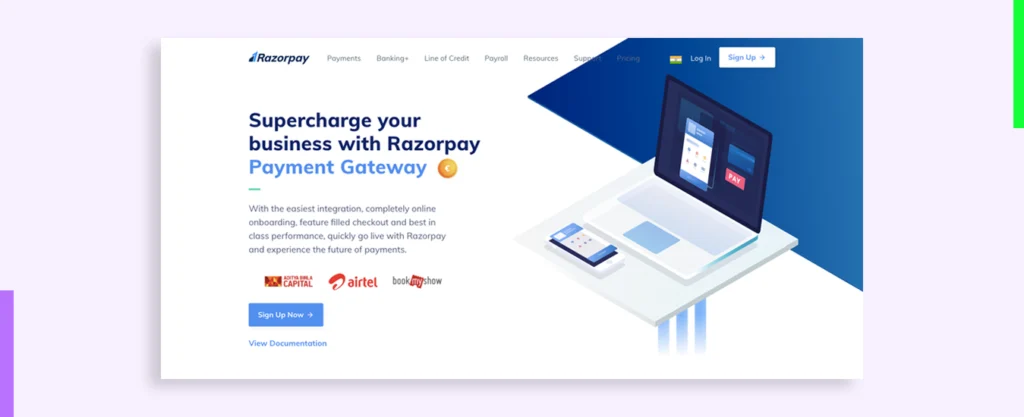 Razorpay landing page by yellow slice